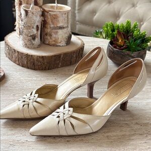 Unisa Cream Women's Heels with Woven Detail